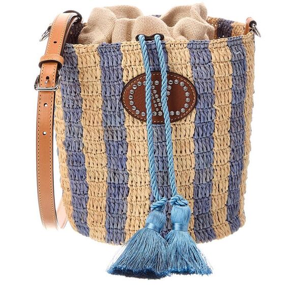 Valentino Handbags - Valentino Vlogo Signature Small Raffia Bucket Bag, Beige